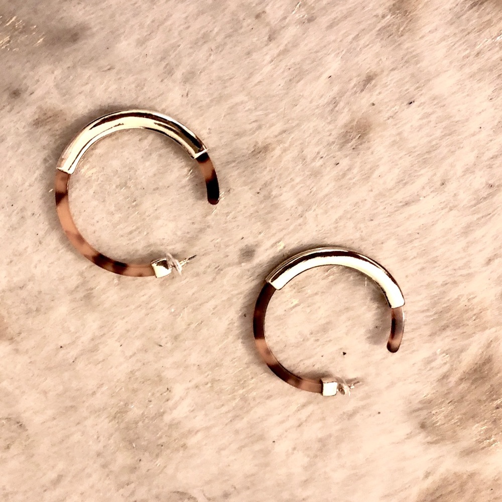 Tortoise Shell and Gold Hoop Earrings